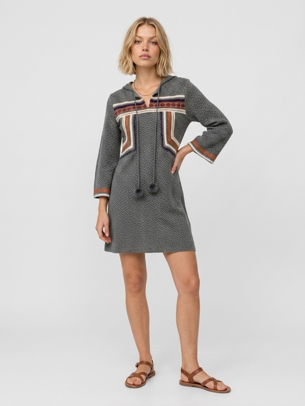 ESLEY Embroidered Knit Sweater Dress Medium Floral Boho Cottagecore